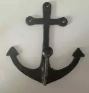 Rustic Brown Metal Anchor Wall Hook, Nautical Home Accent. 8" x 8" x 3"