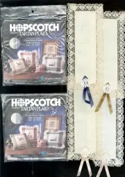 Cross Stitch Aida 14 Lot of 2 Hopscotch Tartan Plaid Blue Cream 15x15 +Bookmarks