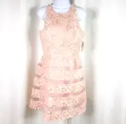 $230 NWT Aidan Mattox Shadow Stripe Dress Jacquard Metallic Size 8 Cocktail Pink
