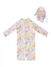 [BigSofties] Long Sleeve Rashie with Swim Hat-Fruits in Pink