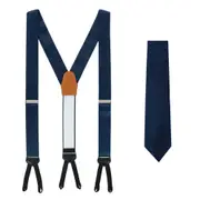 Trafalgar Sutton Solid Color Silk Brace and Necktie Combo in Navy at Nordstrom One Size