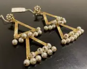 MIRIAM HASKELL CHANDELIER EARRINGS TRIANGLES PEARLS NOS SAKS FIFTH AVENUE