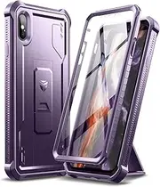 Dexnor Case for iPhone Xs MAX 360 Full Body Heavy Duty Rugged Shockproof Military Drop Tested Protective Cover Built in Screen Protector and Kickstand for iPhone Xs MAX-Purple