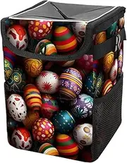 Car Trash Can with Lid and Storage Pockets Leak-Proof Organizer,Multipurpose Trash Bin for Car,Easter Eggs Colored