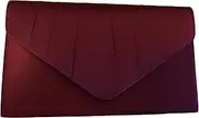 [Purple Possum] Burgundy Satin Envelope Clutch Bag, Claret Evening Bag, Ladies Wine Coloured Shoulder Bag, Prom Wedding