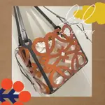 二手精品 LOEWE羅威 ANAGRAM TOTE 托特包 LOGO鏤空牛皮帆布內袋抽繩手提單肩包 棕色/黑色