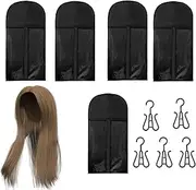Wig Storage Bags with Hanger - 5-Piece Dust-proof Hair Extension Holder Wig Organizer Set,Clear Non-Woven Wig Travel Case, Hairpieces Storage Bag, Wig Hanger for Women, Men