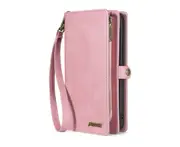 C02 Pink Lanyard Zipper Smartphone Leather Case Detachable Multilayer Card Wallet Phone Cover Holder Type for IPhone 12mini