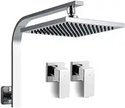 [CEFITO] Shower Head Set, 8" Rain Hand Showers Rail Taps Holder Handheld Mixer Faucet Showerhead Tap Kit Bath Accessories Bathroom Fixtures Wall, High Pressure 1.5m Stainless Steel Water Hose Silver