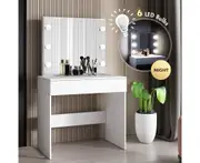 MAXKON Dressing Table Lighted Vanity Desk Makeup Dresser with 6 Bulbs Mirror Large Drawer for Girls Women White