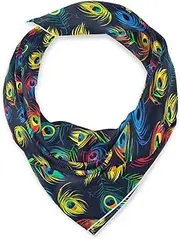 [miaozhen] Silk square elegant neckerchief for man for neck 35.4 Inches Colorful Peacock Feathers bufandas para mujer, Colorful Peacock Feathers