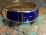 New Size 13 3/4 Mens Sterling Lapis Inlay Ring Navajo Alfred Tsosie