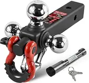 REYSUN 864062L Recovery Trailer Hitch Tri Ball Mount and 360 Swivel Tow Shackle, fits for 2" Receiver, Chrome Tow Ball…