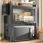 Kitchen Countertop Microwave Oven Rack 2-Tier Microwave Shelf w/ Storage Cabinet
