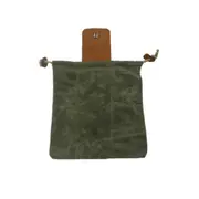 Foldable Drawstring Waist Pouch With Leather Cover & Buckle Canvas Tool Bag Heavy Duty Pocket For Outdoors Camping Herramientas