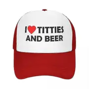Cool I Heart Titties And Beer Trucker Hat For Men Women Custom Adjustable Adult Baseball Cap Outdoor -z Red