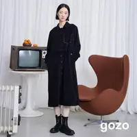 在飛比找momo購物網優惠-【gozo】條絨假兩件開襟襯衫洋裝(兩色)