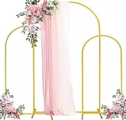 Metal Arch Backdrop Stand 4FT, 5FT, 6FT Set of 3 Gold Wedding Arch Stand with Stable Base,Balloon Backdrop Stand for Wedding Ceremony Birthday Party Bridal Baby Shower Banquet Decoration.