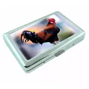 Rooster Metal Silver Cigarette Case D5 Chicken Gallos Flightless Bird Plummage