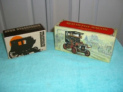 Vintage Avon Stagecoach & REO Depot Wagon Tai Winds After shave New!