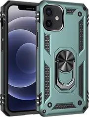 [Cavor] for iPhone 12 Mini Case (5.4") TPU Case PC Bumper 360° Rotation Ring Holder Kickstand Back Cover [Work with Magnetic Car Mount] Shockproof Protective Cover-Green