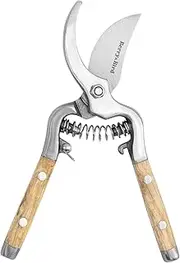 Berry&Bird Garden Pruning Shears with Curved Blades, Manual Pruning Snips with Steel Springs and Locking Clips, Wooden Handle Bypass Secateurs for Pruning Flowers Bonsai Side Branch and Picking Fruit