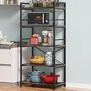 Denkee 5-Tier Bakers Rack for Kitchen with Storage, Industrial Microwave Stand Shelf, Coffee Bar for Small Spaces, Free Standing Kitchen Storage Shelf Rack, 23.62" L x 15.75" W x 60.24" H