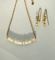 GORGEOUS Jewelry Set Citrine Beaded Necklace & Citrine Threader Earrings
