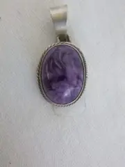 Navajo Dave Skeets Oval Charoite Pendant 925 Sterling Silver 1.25 Inches