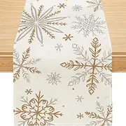 Siilues Christmas Table Runner, Snowflake Decorations Winter Runner for Table Seasonal Chriatmas Holiday Decor for Indoor Outdoor Dining Table Decorations (13'' x 48'')