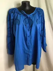 AUTOGRAPH BRIGHT BLUE "CUT OUT EMBROIDERED" 3/4 SLEEVE BLOUSE TOP SZ 24-REDUCED