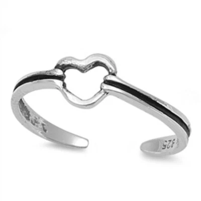 Adjustable Open Heart Toe Rings Genuine Sterling Silver 925