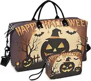 [ZRYSMY] Duffel Bag for Traveling, Halloween Scary Pumpkin Travel Bag Gym Bag, with Multiple Interior Pockets Shoulder Weekender Bag for Women Men with Toiletry Bag 20.5L x 1.9W x 13.8H, Multi-Colored
