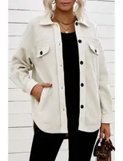 Beige Turn Down Collar Buttoned Shirt Jacket