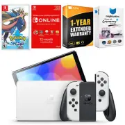 Nintendo Switch White OLED + Pokemon Sword Game + NSO 1 Year Family Membership