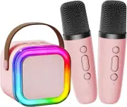 Karaoke Machine for Kids,Portable Bluetooth Speaker with 2 Wireless Microphones,
