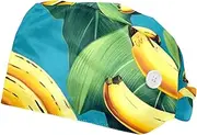 [YTYVAGT] 2-Pc,Scrub Bouffant Caps,Workout Hat with Sweatband Headgear for Women,Banana Tropical Leaf Fruit