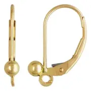 Solid 14K Yellow Gold Leverback Split Ring 3mm Ball Earring Findings 2Pcs/1Pair