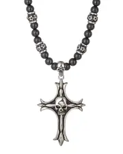 Eye Candy LA The Bold Collection Agate Cross & Skull Pendant Necklace