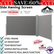 Instahut Side Awning Sun Shade Outdoor Retractable Privacy Wall Screen 2X6M Grey