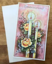 VTG 40’s/50’s Congratulations Card W/Envelope, Scripture, Glitter Embellished