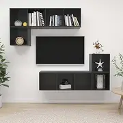 High Gloss Grey TV Cabinet Engineered Wood Set, Entertainment Center Stands for Living Room, Modern Console Tables and Storage