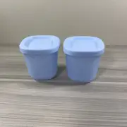 Tupperware Square Round Mini Container 80ml Set of 2 Blue w/ Matched Seal New!
