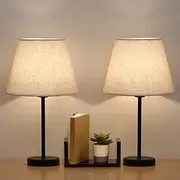 LIANTRAL Bedside Table Lamps Set of 2, Modern Small Desk Lamp with Linen Fabric Shades & Black Metal Frame for Bedroom, Living Room, Office