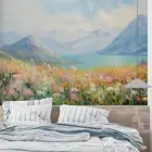 3D Mountain Floral Painting Self-adhesive Removeable Wallpaper Wall Mural
