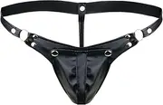 [FEESHOW] Men's Break Away Front Pouch Faux Leather Underwear G String Thongs T Back