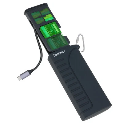 2-in-1 USB Type-C Card Reader & Storage Case Box for 4 SD 6 TF 2 Nano SIM Cards