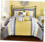 Clayton 10 Piece Comforter Set Pintuck Pieced Block Embroidery Bed in a Bag