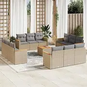 13 Piece Garden Sofa Set with Cushions Beige Poly Rattan, Conversation Sets