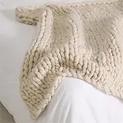 HHZY Chunky Knit Blanket Soft Comfy Bulky Throw for Couch Merino Wool Hand Made Bed Sofa Throw Super Large Pet Bed Chair Sofa Yoga Mat Rug Home Decor,Beige,100x120cm/39.3x47.2in